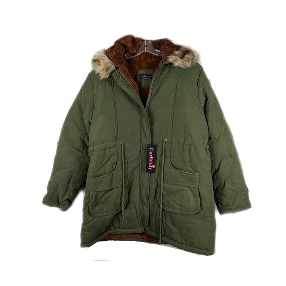 Curlbiuty Womens Dark Olive Winter Faux Fur Lining  Parka NWT Sz S - Picture 4 of 12
